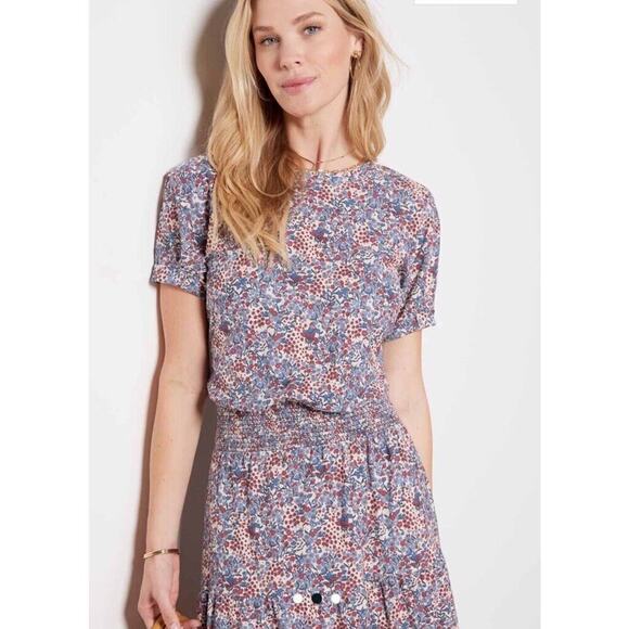 Nation‎ LTD Martine Knit Midi Dress Size Small Floral Print Tiered Smocked Waist - Picture 4 of 16